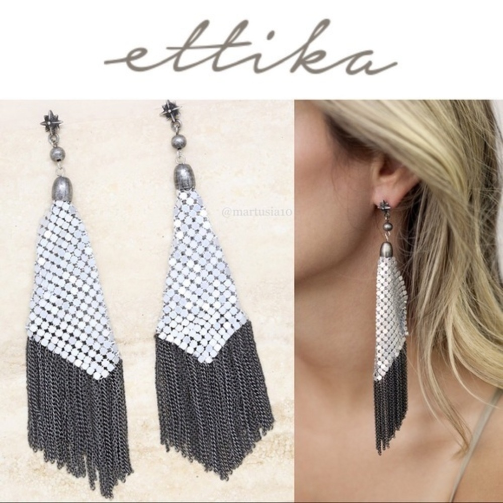 Ettika Sequin & Tassel Statment Silver Earrings